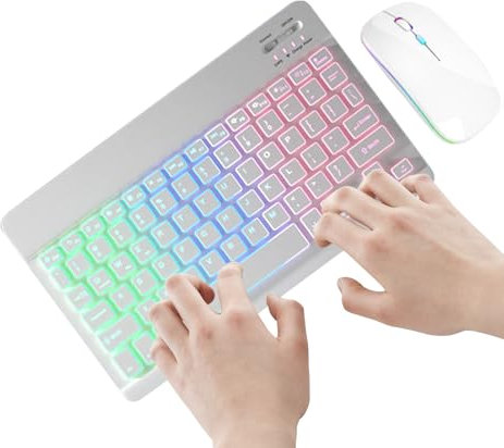 Combo tastiera wireless - tasti retroilluminati a, 'illuminazione arcobaleno, set USB | Kit di digitazione per laptop ricaricabile, tastiera di silenziosa per PC, tablet, peri