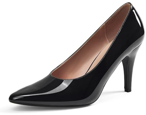 GENSHUO Scarpe con Tacco Alto da Donna Stiletto Pumps Nero Oro Marrone Punta Chiusa Slip-On Eleganti Scarpe Basic Classiche Matrimonio Lavoro Ufficio Festa Comode, Vernice Nera， 36 EU