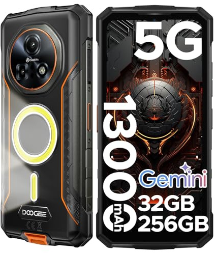 DOOGEE Fire 7 Pro Telephone Portable Incassable 5G, Fonction POC, Smartphone Incassable avec 1200 Lampe Projecteur, 13000mA, 32Go+256Go, 6,6'' 64MP, Octa Core Gemini AI/Fingerprint/Face ID/OTG/NFC