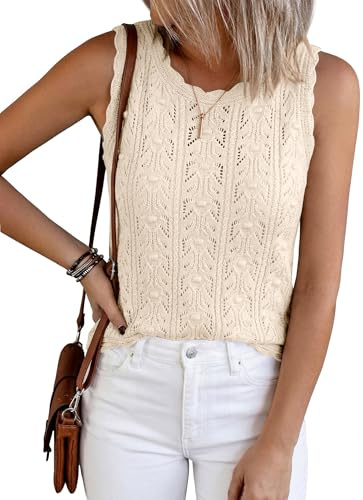 BTFBM Crochet Tops for Women Sleeveless Knit Sweater Vest Tank Top Summer Spring 2026 Cover Ups Beach Vacation Clothes(Beige, Large)
