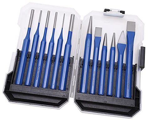 Yctze Kit de Poinçonnage Burin 12 Pièces, Outils de Gravure Polyvalents avec Poignée Bleue pour le Travail du Bois, le Travail des Métaux et Plus