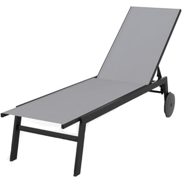 GIANTEX Sonnenliege mit Rollen, wetterfeste Gartenliege mit 6-Fach Verstellbarer Rückenlehne, Outdoor Liegestuhl für Garten und Poolbereich, bis 150 KG (Grau,1 Liege)