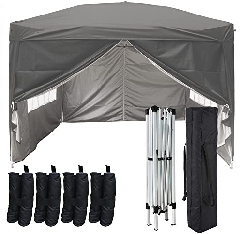 Green Bay Premium Anthracite Pop-up Gazebo with Silver Protective Layer + 4 Leg Weight Bags + Carrying Bag 2x2M