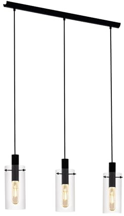 Eglo Lámpara colgante Montefino, lámpara suspendida de 3 luces, lámpara | de techo de metal negro y cristal transparente, lámpara para comedor y salón con casquillo E27