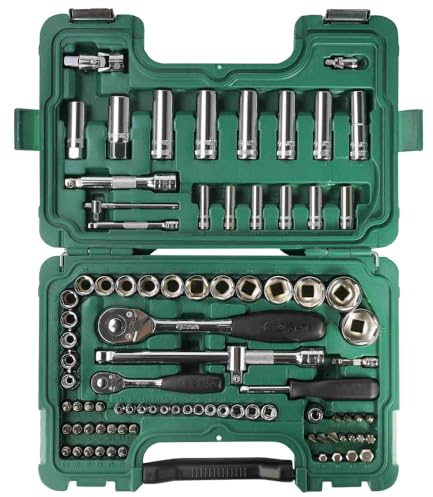 SATA ST09013SJ - Juego de 88 llaves de vaso métricas de 6 puntos con junta universal para un mejor acceso a sujetadores de difícil acceso
