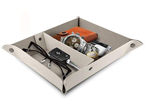 Londo Bandeja de Cuero Organizador Práctica Caja de Almacenamiento para Carteras, Relojes, llaves, Monedas, Teléfonos Celulares y Equipos de Oficina, Unisex