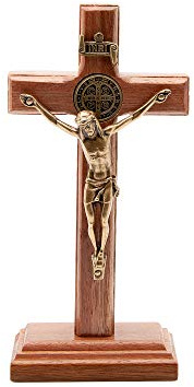 Intercession Wall and Table Wood Cross Crucifix (5 inches - Antique Gold)