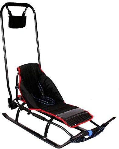 Skyline 3in1 Kinder Schlitten mit Rückenlehne, Matratze, Schiebegriff und Gurt aus Aluminium (Graphite//Back)