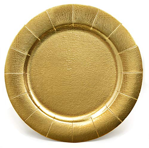 Gift Boutique 24 Disposable Gold Round Charger Plates 13 Dinner Table Serving Tray Heavy Duty Reusable Paper Cardboard Platters for Table Setting Placemats Cupcake Dessert Birthday Parties Weddings