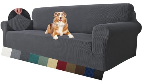 MAXIJIN Super Stretch Sofabezug für 4-Sitzer, Universal-Sofabezug, extra großer Jacquard-Sofabezug, Spandex, Möbelschutz für Haustiere, 4-Sitzer, Grau