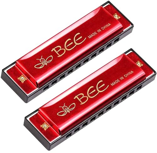 Armonica a bocca per bambini, in set da 2 pezzi, armonica giocattolo in Do maggiore, a 10 fori, per bambini e per principianti, di colore rosso (versione in lingua italiana non garantita)