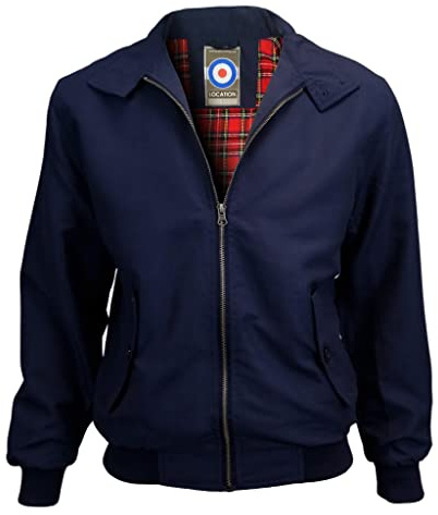 Location Tartan Lining Harrington Jacket (Navy Blue, XL 46-48)