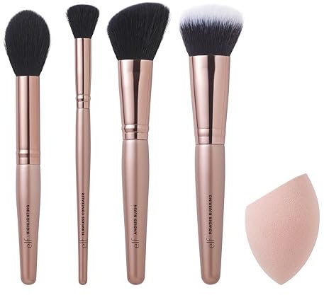 e.l.f. Full Face Makeup Brush & Sponge Set, Tools For Concealer, Powder, Highlighter, Blush & More, Made With Synthetic Bristles, Vegan & Cruelty-Free