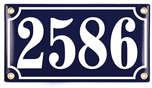 Hausnummerschild Hausnummer - 12x22 cm - Keramik Emaille - Wetterfest - Personalisiert - Emailschild (Blau)