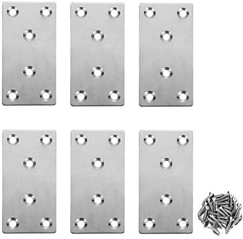 6 Pcs Wood Flat Brackets Heavy Duty Mending Plates,Flat Straight Brackets 80x40 mm Stainless Steel Mending Plates for Connector, Metal Brackets for Wood Fixing