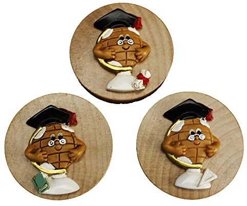 DLM-32677 (Kit 6 Pezzi) Apri Bottiglie Apribottiglie con Calamita Moderno Design Tondo in Legno Mappamondo Portafortuna Cappello Laurea Tocco bomboniera