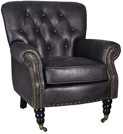 Poltrona inglese Chesterfield in vera pelle italiana spessa (tinto a mano e rifinito a mano) – Robusto telaio in legno, look vintage – Design classico per salotti e ricevimenti eleganti