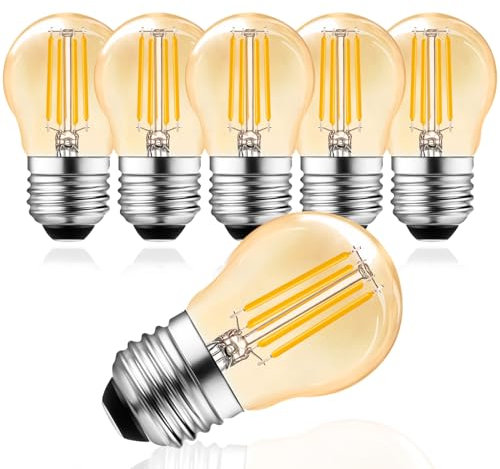Belaufe LED Dimmbare Glühbirnen 4W, E27 Led Warmweiss 2700K, G45 LED Filament Leuchtmittel, E27 Vintage Led Leuchtmittel ersetzt 30 Watt Glühbirne, Amber Glas, 6 Stück