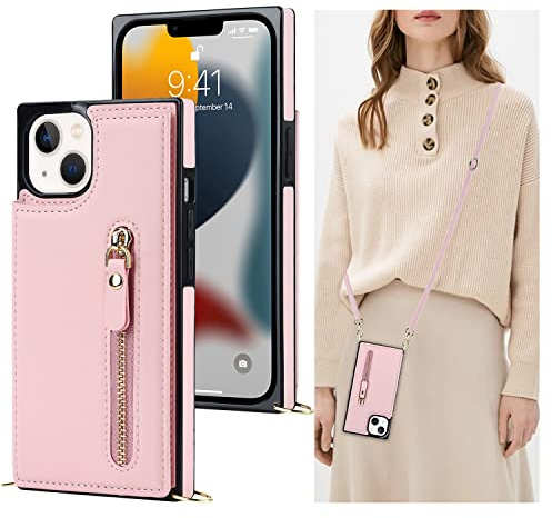 SINQERISHT Handykette Handyhülle für Samsung Galaxy S10 Hülle PU Klapphülle Brieftasche Kartenfächer Case mit Kordel Kette Standfunktion und Magnetverschluss Schutzhülle(Rosa)