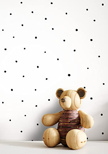 Newroom Vliestapete Weiß Punkte Tapete Kinderzimmer Skandinavisch | Schwarze Punkte unregelmäßig verteilt, glatte Struktur, minimalistisch, Mustertapete, Wandtapete für Babyzimmer, Wohnzimmer