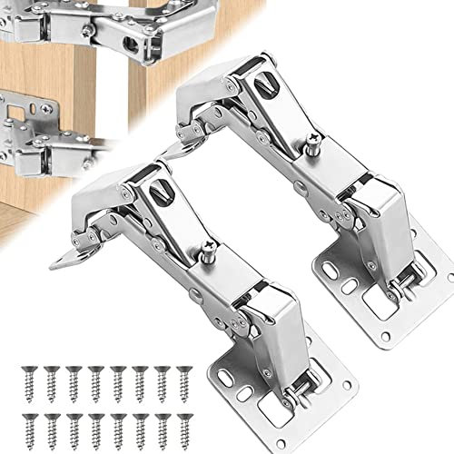 CYNNXIA 2 PCS 170 Degree Cabinet Hinge Kitchen Cupboard Doors Hinges Adjustable Surface Mount Hinges Heavy Duty Soft Close Hinges with16 Fixing Screws for Cabinet Kitchen Cabinet Doors Wardrobe