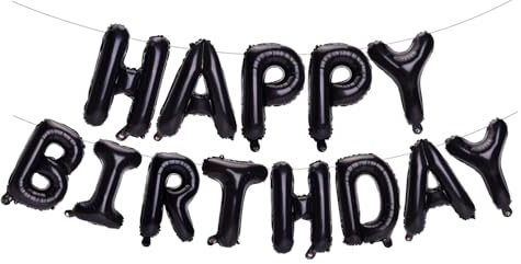 PIGETALE Banner nero con palloncini di buon compleanno, 40,6 cm, in lamina di Mylar, bandierine gonfiabili e riutilizzabili 3D da appendere, set di lettere per ragazze, ragazzi, bambini, adulti