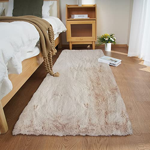 Ghouse Faux Tappetto di Pelle di Pecora Tappeto a Pelo Corto Lavabile Fluffy Uni Effetto Pelliccia Antiscivolo Facile da Pulire, Dimensione:60 x 180 cm, Colore: Beige