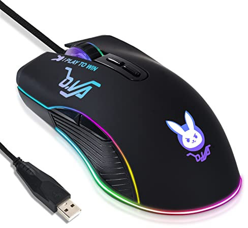 Greshare Gaming Mouse,12 Colors Backlit Optical Game Mice Ergonomic USB Wired with 7200 DPI and 7 Buttons for Computer/Win/Mac/Linux/Andriod/iOS. (Black USB)