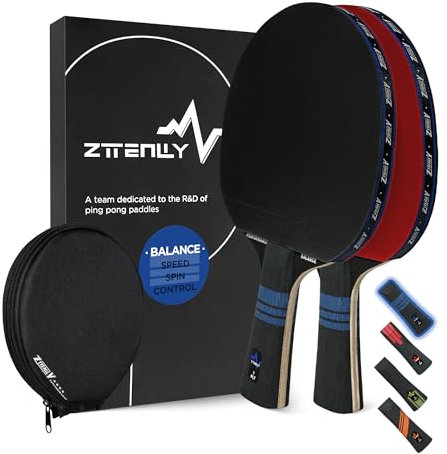 ZTTENLLY Ping Pong Paddel mit Carbon Technologie | Performance-Serie, 7-lagig feinste Klinge, Expert Speed/Edge/Balance, dickere Schutzhülle | Tischtennisschläger für professionelles oder Training