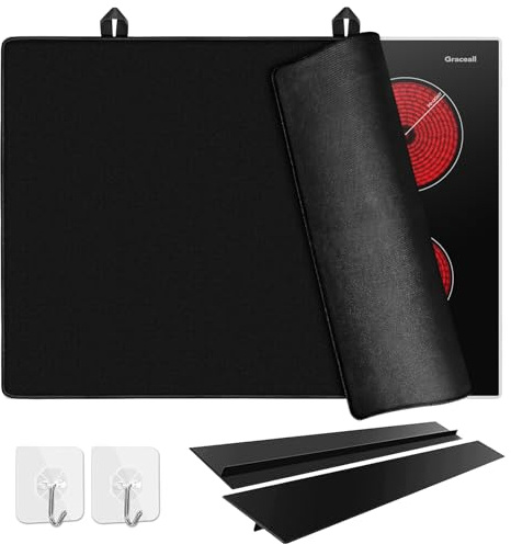 GRACEALL Range Stove Top Protector Mat, Cooktop Rubber Cover for 30-inch Electric Stove, Ceramic Induction Glass Top Cover Heat Resistant Elastic Pad with Wall Hooks and Gap Cover, Black