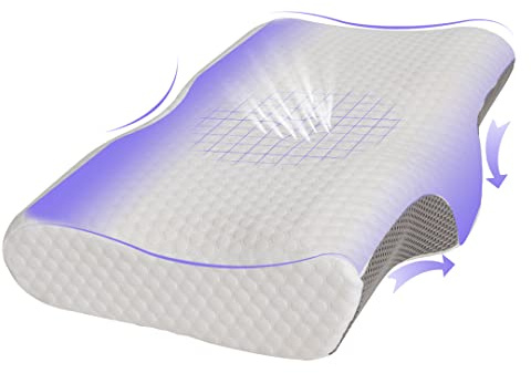 Good Nite Cervical Memory Foam Pillow Firm Support for Neck and Shoulder Pain Groove Neck Support Orthopedic Pillow for Side Back Stomach Sleepers with Removable Cover 36x60x13/10cm (White)