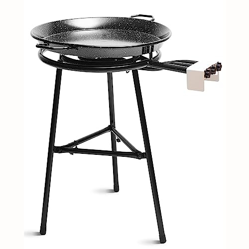 briebe Set Paella Brûleur à Gaz 3 Anneau 60-40-20 cm + Poêle à Paella Émaillée 65cm 22 Portions + Support à 3 Pied Robuste Pouvant Supporter jusqu'à 200 kg