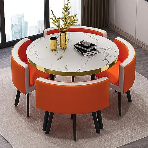 JSLJDM Rundes Esszimmertisch-Set für 4 Personen, Küchentisch und Stühle für 4 Personen,Konferenztisch, Besprechungstisch, Tische und Stühle for den Empfang for Esszimmer(Color:Schwarz) 80 * 35CM A2