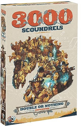 3000 Scoundrels: Double or Nothing Brettspiel-Erweiterung - Verbessern Sie Ihre Spiele mit neuen Mechaniken und Strategien! Familienspiel, ab 12 Jahren, 2-4 Spieler, 60-90 Minuten Spielzeit