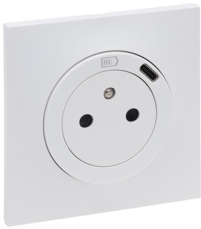 LEGRAND - Prise Electrique Murale avec Chargeur USB-C Neptune - Repiquage sur Prise 2P+T Classique - Blanc