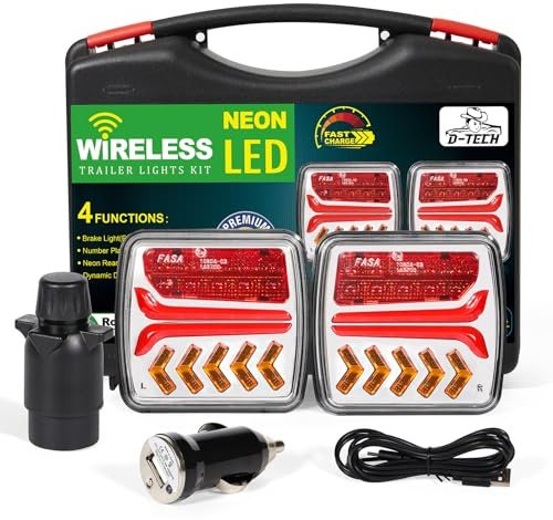 D-TECH Kabellos LED Rückleuchten Satz mit Magnet für KFZ Anhänger LKW,LED Akku Rücklicht Anhänger Magnetisches,Bluetooth led rückleuchten anhänger dynamisch,12V 24V Universal, ECE R10 EMC Genehmigt