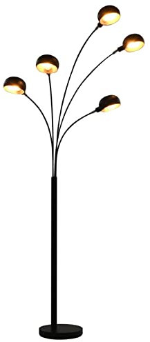 Homgoday Lampada da Terra 200 cm 5 Bulbi E14 Nero e Oro, Mobili per Interno Esterno Casa Soggiorno