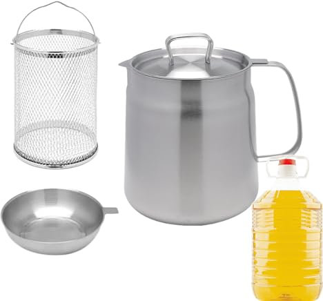 awakentti Edelstahl-Fettsieb und Behälter, Ölfettbehälter-Sieb mit ergonomischem Griff, Ölaufbewahrungstopf für Speckfett, Kokosöl, Speiseöl, Bratöl (M)
