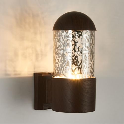 EOEO Außenwandleuchte aus Metall in Holzoptik Vintage Wandlampe E27 Außenlampe mit Glas Lampenschirm,IP54 wasserdicht Wand Außenleuchte Hof Garten Balkon Terrasse Flur Rustikale Wandbeleuchtung,B