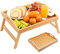 TOPULORS Plateau de lit en bambou avec pieds pliants – Table de petit-déjeuner portable pour lit, ordinateur portable et tablette, plateau de collation pliable avec poignées pour fauteuil inclinable