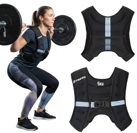 TREXO Giubbotto Zavorrato 5 kg Gilet Tattico per Gym e Palestra in casa Gilet Donna e Uomo con Misura Universale e Cinghie Riflettenti con Pesi Palestra Allenamento Calisthenics Forza Nero WV-05