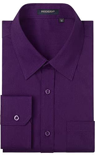 HISDERN Chemise de Ceremonie pour Hommes en Coton, a Manches Longues, Boutonne, a la Coupe Normale, pour Hommes
