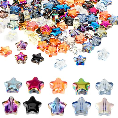100 Perlen Sterne Glasperlen Set - Transparente Bunte Sternform für DIY Armbänder, Halskette, Ohrring und Schmuck - Acryl zum Auffädeln