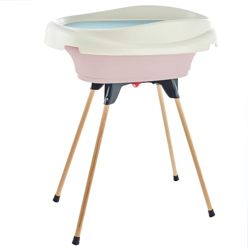 THERMOBABY - Pack Plan À Langer Et Baignoire VASCO - 2 En 1 - Table À Langer - Baignoire Bébé Sur Pieds Pliables - De La Naissance À L'âge De 12 Mois (Max. 11 kg) - Fabriqué En France - Rose Poudré