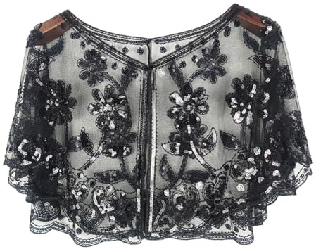 1920s Stola Damen Retro Rundhals Blumenmuster Pailletten Schal Umschlagtücher Schulter Bedeckung für Abendkleid 20er Jahre Stil Party Gatsby Kostüm Accessoires
