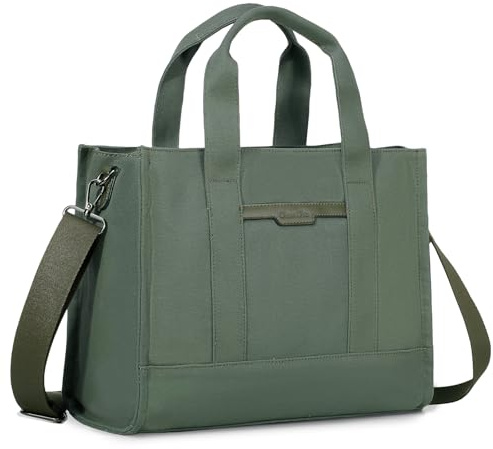 Chase Chic Bolsos De Mujer, 14 Multi-Bolsillo Lona Laptop Bag, Casual Bolso Universidad Mujer con Cremallera para Trabajo Compras Negocio Viajes Escolares Oficina Profesora, Verde