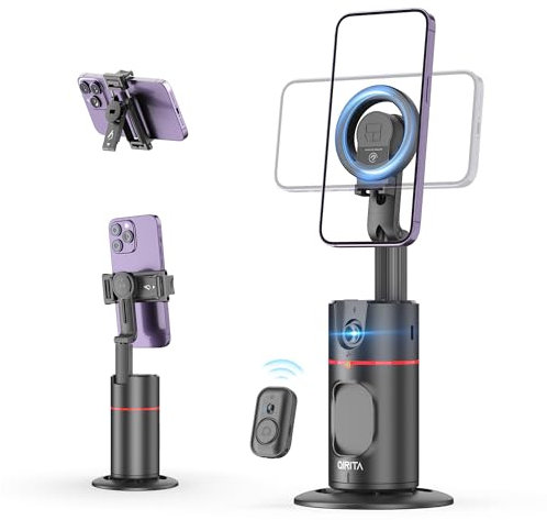 Magnetic Car Face Tracking Tripod, 360°Rotation Smart Phone Holder, No App Required Organ Face Selfie Stick Gimbal Stabilizer Mobile Phone Holder for Video Recording, Vlog, Live Streami