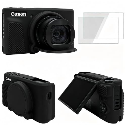 VOVMOEYA SX740 Camera Case Accessories Set[with 2 LCD Tempered Films],Silicone Protective Case Compatible with Canon PowerShot SX730 SX740 HS Digital Camera - Black