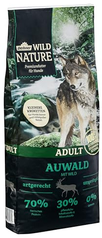Dehner Wild Nature Hundefutter Auwald Adult, Trockenfutter, Wild, 12 kg | getreidefrei / zuckerfrei, kleine Kroketten, für ausgewachsene Hunde