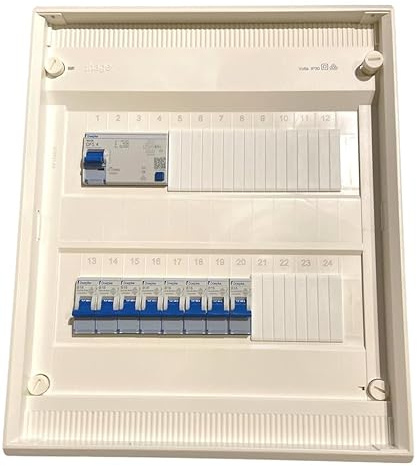 Unterverteilung verdrahtet Sicherungskasten Aufputz/Unterputz mit Hager Verteiler vorverdrahtet mit FI und Leitungsschutzschalter 1-2 - 3 Reihig, Modell: V1 - AP/1xFI/8xLSS